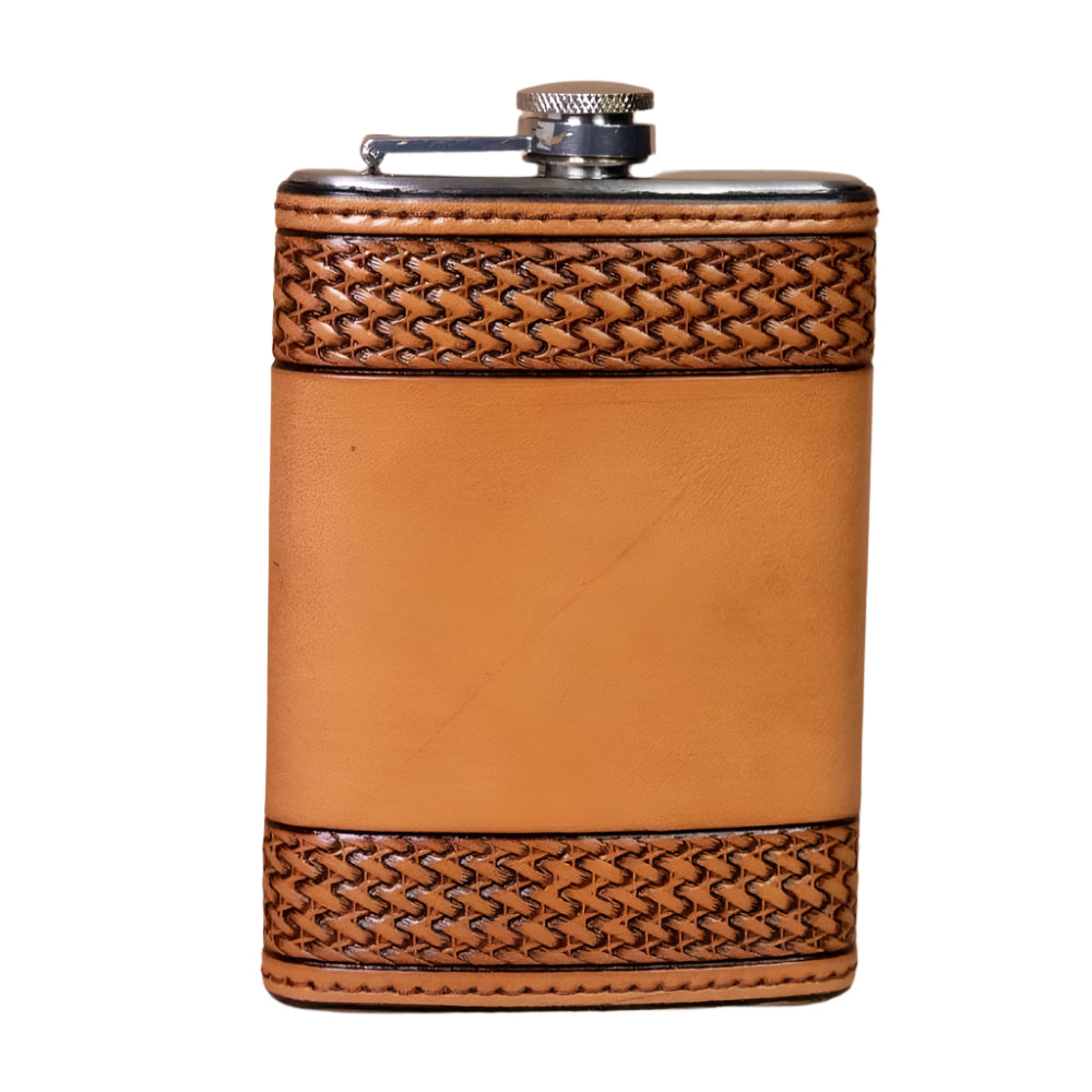 VOGT Russett Tooled Basket Weave 12oz Flask HOME & GIFTS - Tabletop + Kitchen - Bar Accessories Vogt Silversmiths