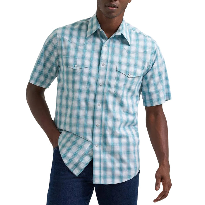Wrangler Men's Western Turquoise Plaid Snap Shirt MEN - Clothing - Shirts - Short Sleeve Wrangler