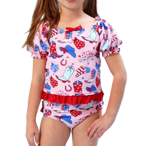 Ruffle Butts Pink Stars & Boots Ruffle Tankini KIDS - Girls - Clothing - Surf & Swimwear Ruffle Butts/Rugged Butts