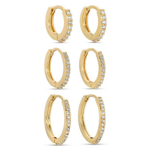 Delicate Pave Huggies Earrings Set of 3 - Gold WOMEN - Accessories - Jewelry - Earrings Splendid Iris