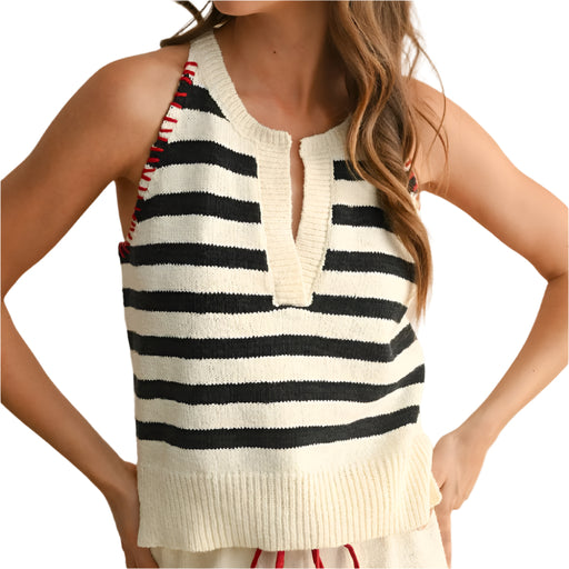 Marine Stitch Knitted Top - Navy - FINAL SALE WOMEN - Clothing - Tops - Sleeveless Miou Muse