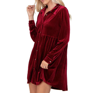 Velvet Button Up Dress - Fiery Red - FINAL SALE WOMEN - Clothing - Dresses Sephior   