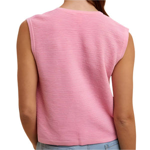 Front Bow Detail Textured Sweater Vest - Bubblegum WOMEN - Clothing - Tops - Sleeveless Anniewear