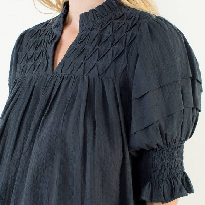 Navy Crinkle Top