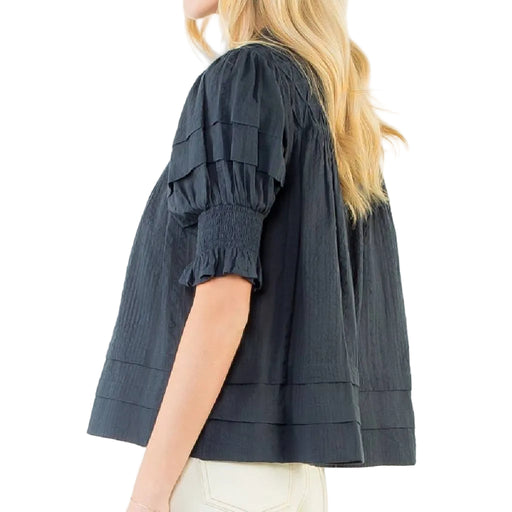 Navy Crinkle Top WOMEN - Clothing - Tops - Short Sleeved THML Clothing