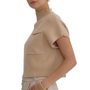 Mock Neck Cropped Sweater Top WOMEN - Clothing - Tops - Short Sleeved Entro   