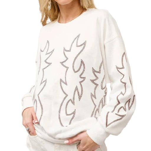 Western Boot Stitch Off White Sweatshirt WOMEN - Clothing - Pullovers & Hoodies Blue B