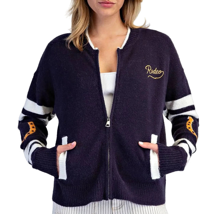 Rodeo Embroidered Navy Cardigan