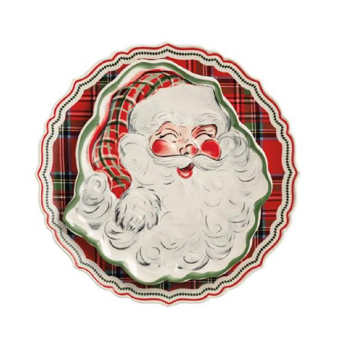 Mud Pie 2 Piece Tartan Santa Nested Platter Set