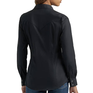 Wrangler Women's Solid Black Snap Shirt WOMEN - Clothing - Tops - Long Sleeved Wrangler   