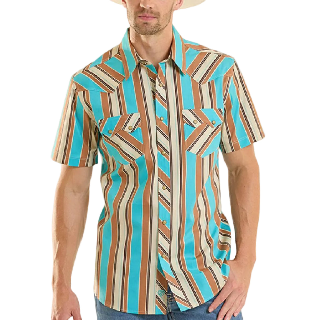 Rock & Roll Denim Men's Teal Stripe Pearl Snap Shirt — Teskeys Rock & Roll Denim Men's Teal Stripe Pearl Snap Shirt — Teskeys
