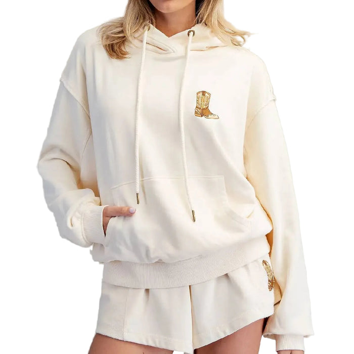 Bone Washed Boot Embroidered Hoodie