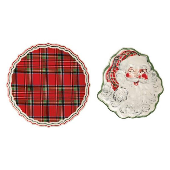 Mud Pie 2 Piece Tartan Santa Nested Platter Set