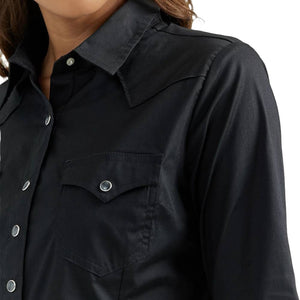 Wrangler Women's Solid Black Snap Shirt WOMEN - Clothing - Tops - Long Sleeved Wrangler   