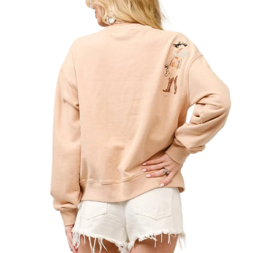 Tan Western Motif Embroidered Sweatshirt WOMEN - Clothing - Pullovers & Hoodies Blue B