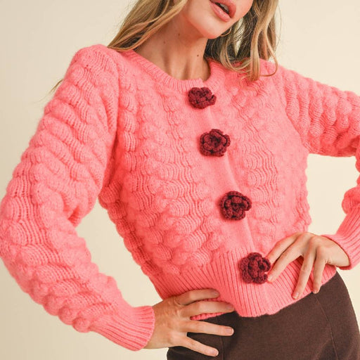 * Flower Button Knit Sweater Cardigan - FINAL SALE WOMEN - Clothing - Tops - Short Sleeved En Merci