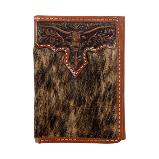 Nocona Calf Hair Longhorn Overlay Trifold Wallet MEN - Accessories - Wallets & Money Clips M&F Western Products