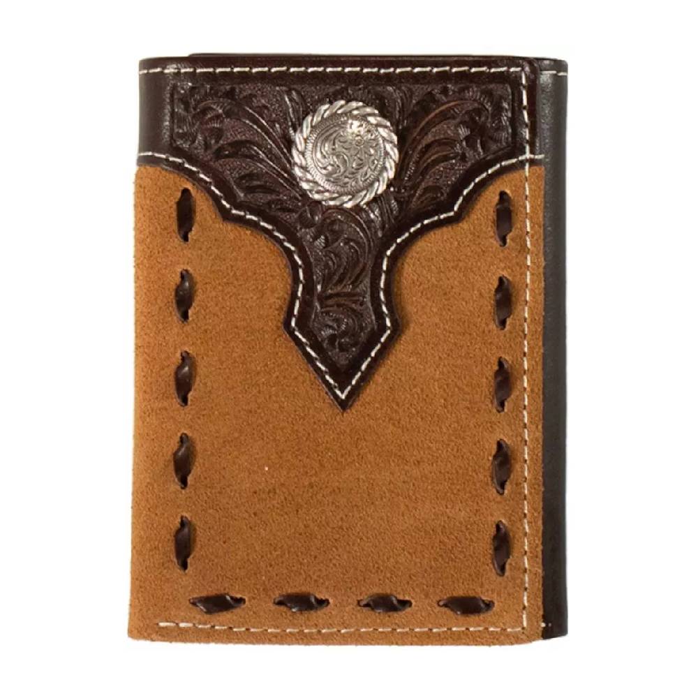 Nocona Floral Overlay Roughout Trifold Wallet MEN - Accessories - Wallets & Money Clips M&F Western Products