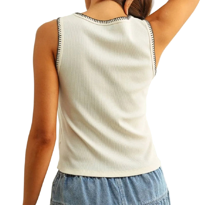 Stitch Detail Ecru Knit Top