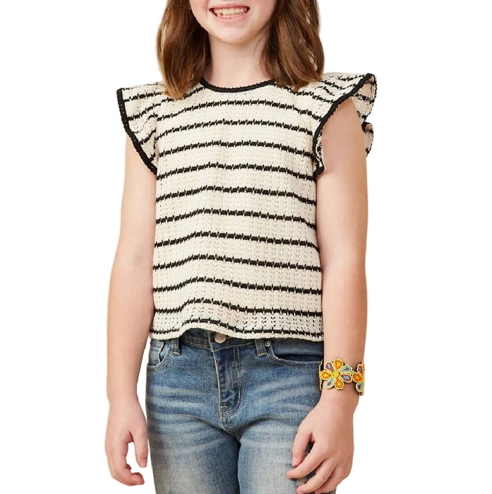 Girl's Piped Stripe Oatmeal Knit Tank Top