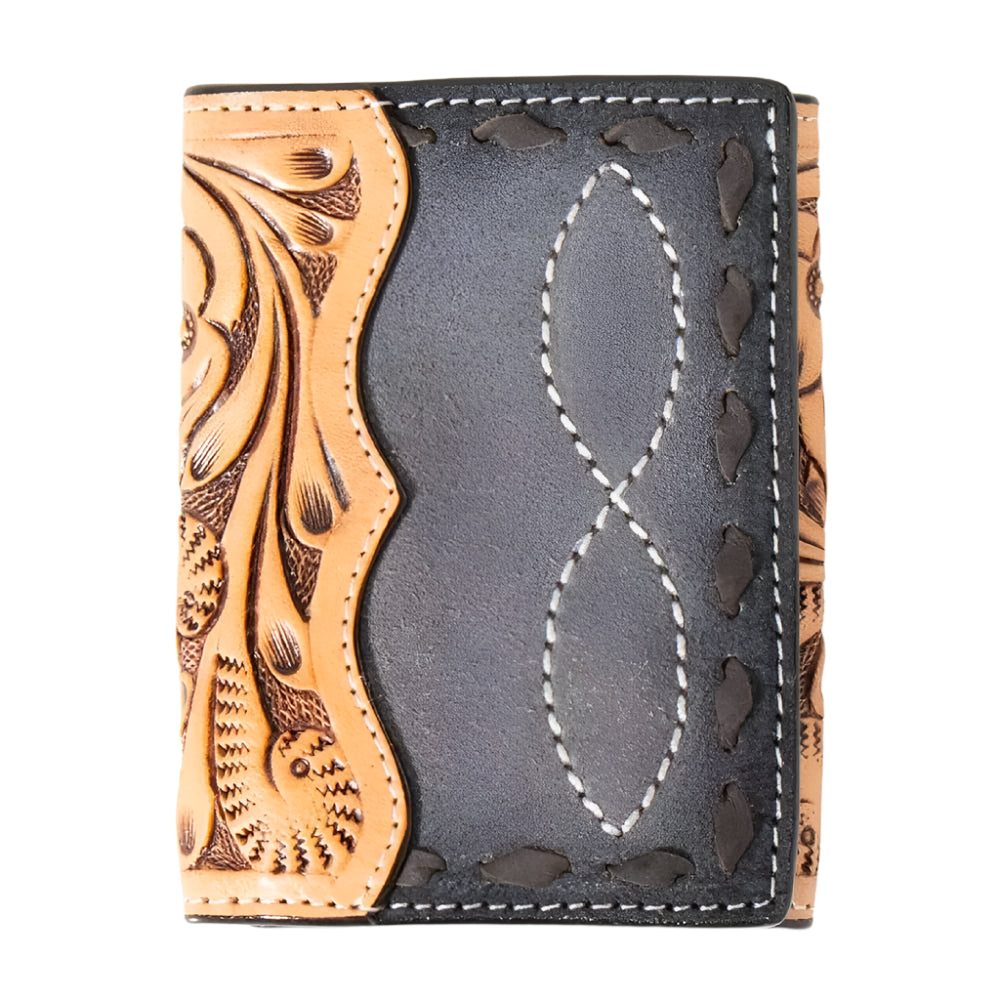 3D Hand Tooled Floral Buck Lace Trifold Wallet MEN - Accessories - Wallets & Money Clips M&F Western Products