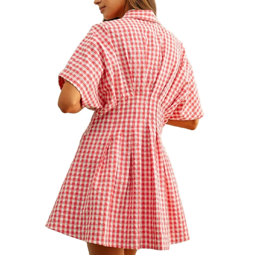 Gingham Red Shirt Dress WOMEN - Clothing - Dresses Miou Muse