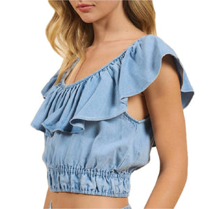 Sadie & Sage Wide Ruffle Neckline Top WOMEN - Clothing - Tops - Sleeveless Sadie & Sage