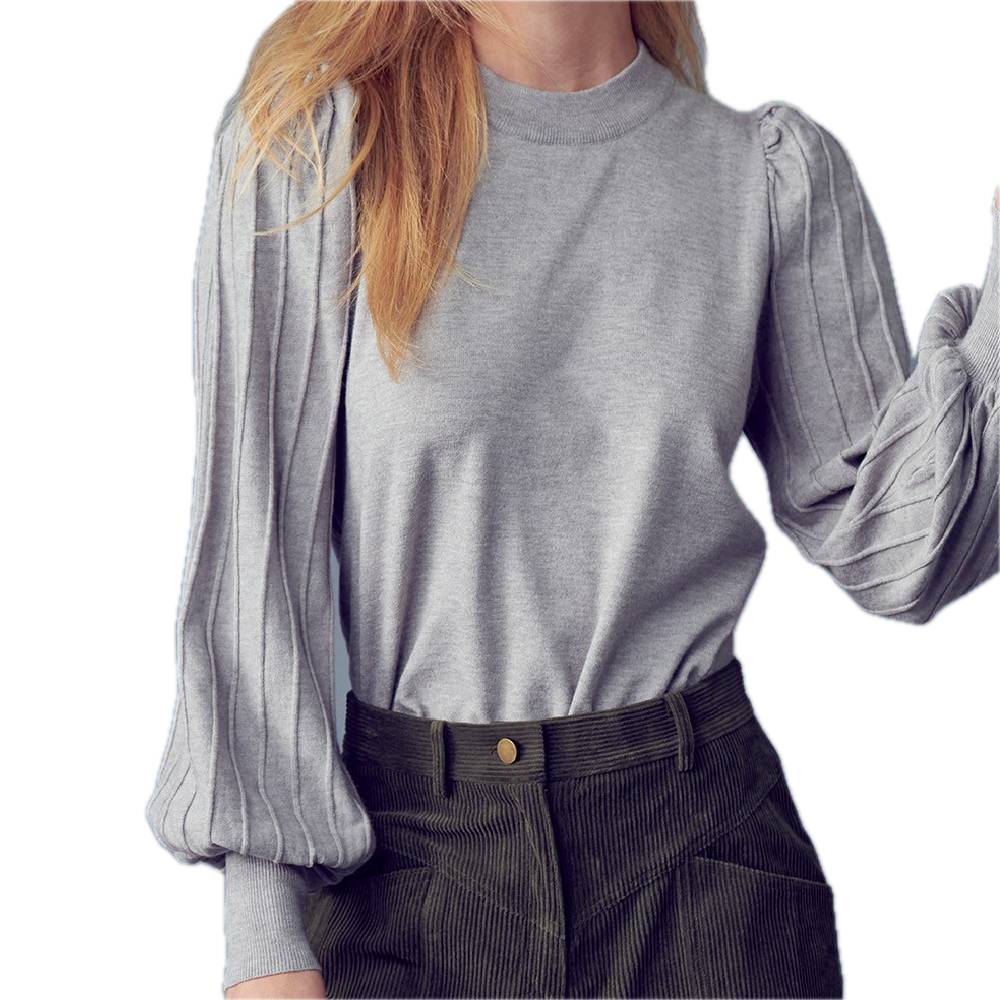 Puff Sleeve Top - Grey WOMEN - Clothing - Tops - Long Sleeved En Merci