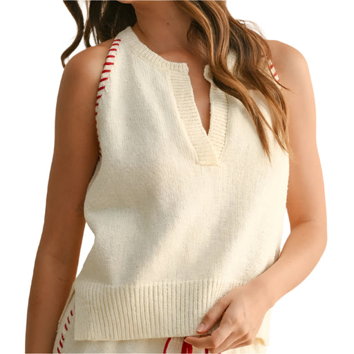 Marine Stitch Knitted Top - Beige - FINAL SALE WOMEN - Clothing - Tops - Sleeveless Miou Muse