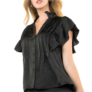 Flutter Sleeve Button Up Blouse WOMEN - Clothing - Tops - Short Sleeved THML Clothing   