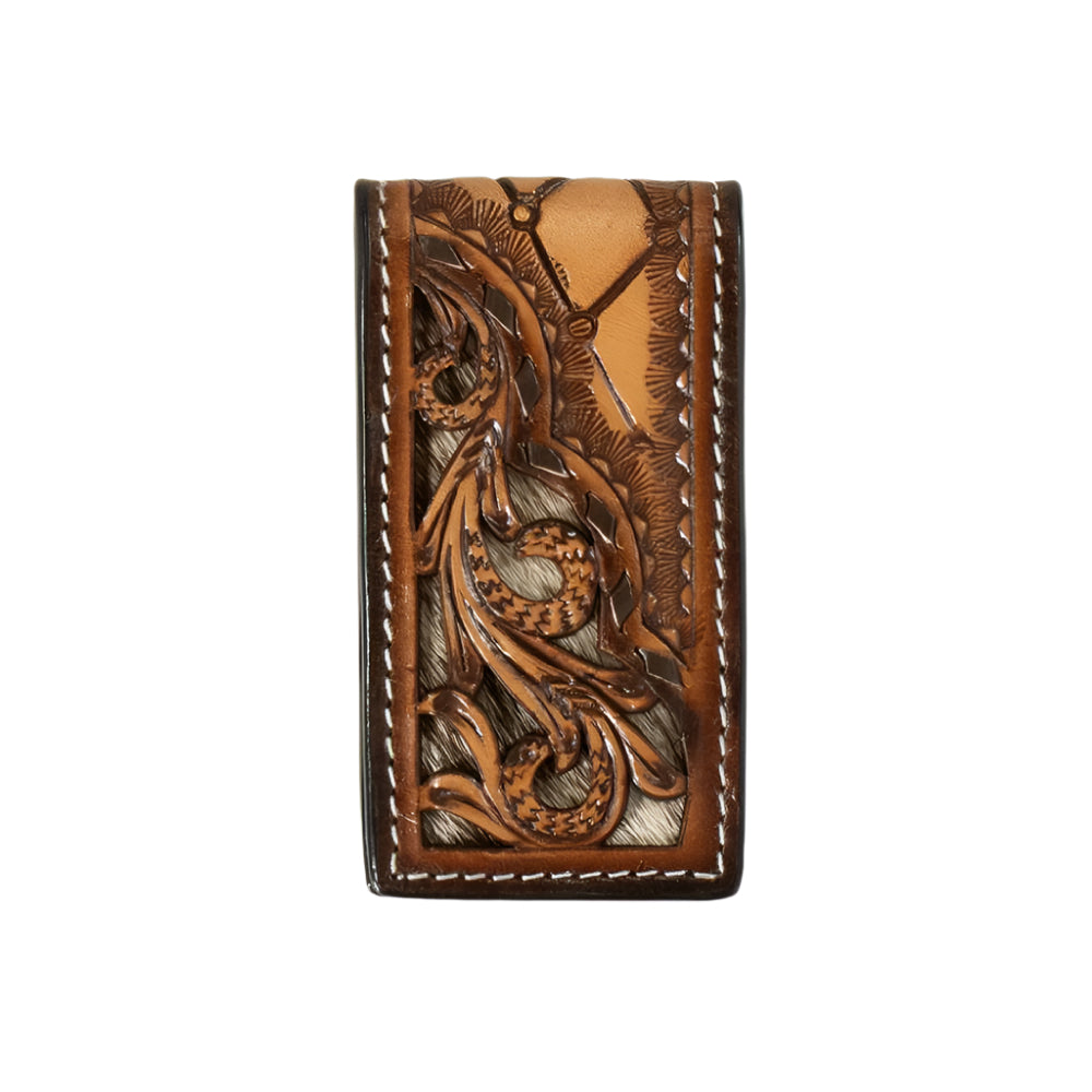 3D Filagree Calf Hair Underlay Money Clip