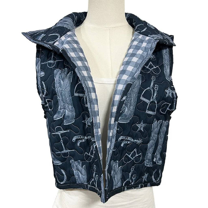 Tony Lama Boot Quilted Blue Cate Vest Blue/Multi