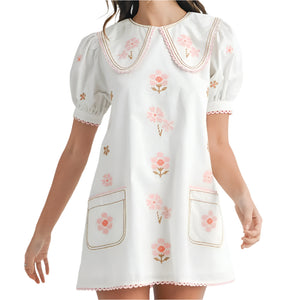 Floral Embroidered Peter Pan Collar Mini Dress