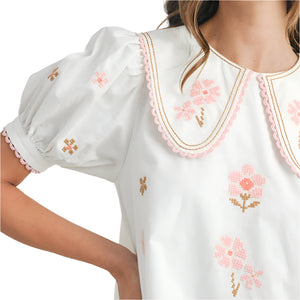 Floral Embroidered Peter Pan Collar Mini Dress