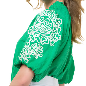 Embroidered Puff Sleeve Top WOMEN - Clothing - Tops - Short Sleeved THML Clothing