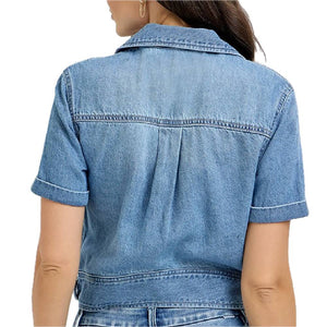 Risen Short Sleeve Denim Shirt WOMEN - Clothing - Tops - Short Sleeved Risen Jeans