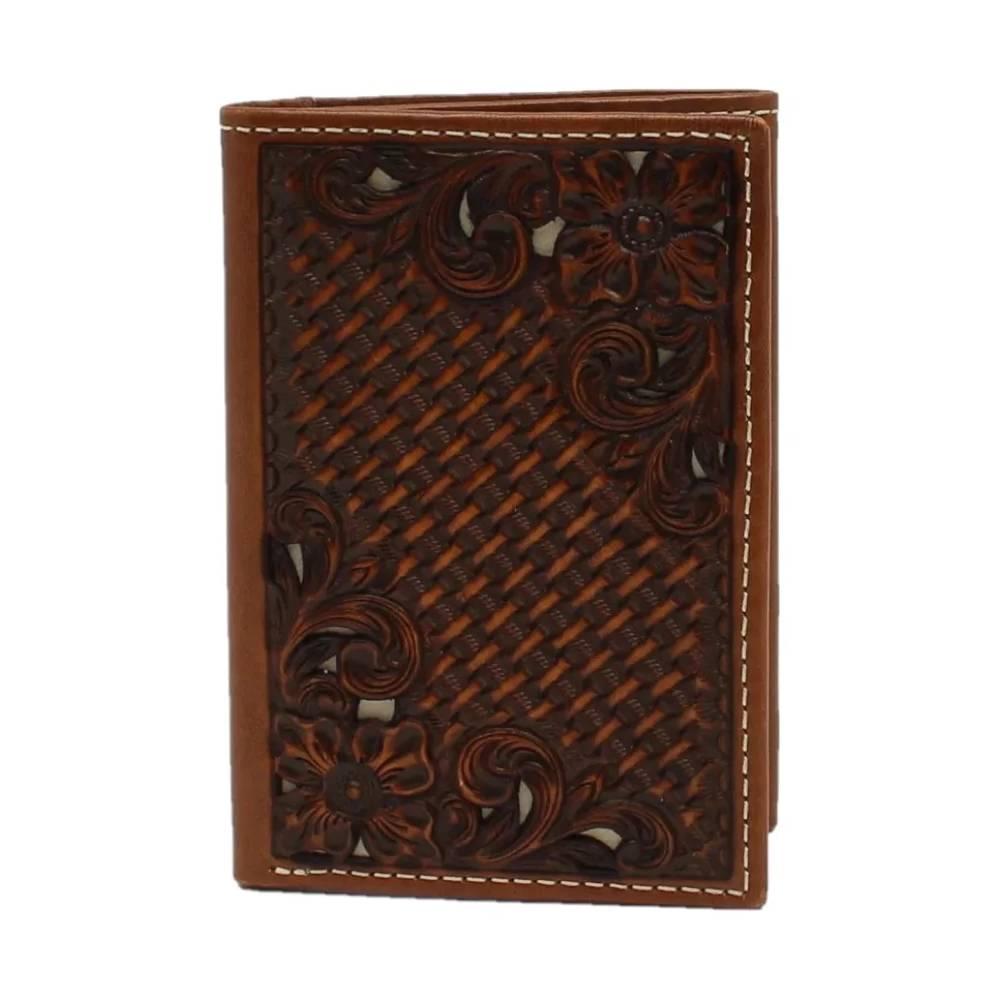 Nocona Basket Weave Floral Tri-Fold Wallet MEN - Accessories - Wallets & Money Clips M&F Western Products   