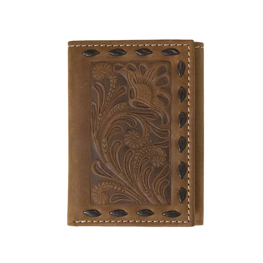 Nocona Floral Embossed Chocolate Buck Lace Trifold Wallet MEN - Accessories - Wallets & Money Clips M&F Western Products   