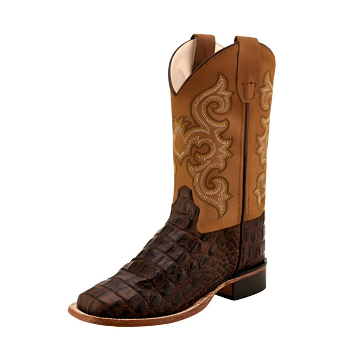 Old West Youth Brown Faux Gator Western Boot