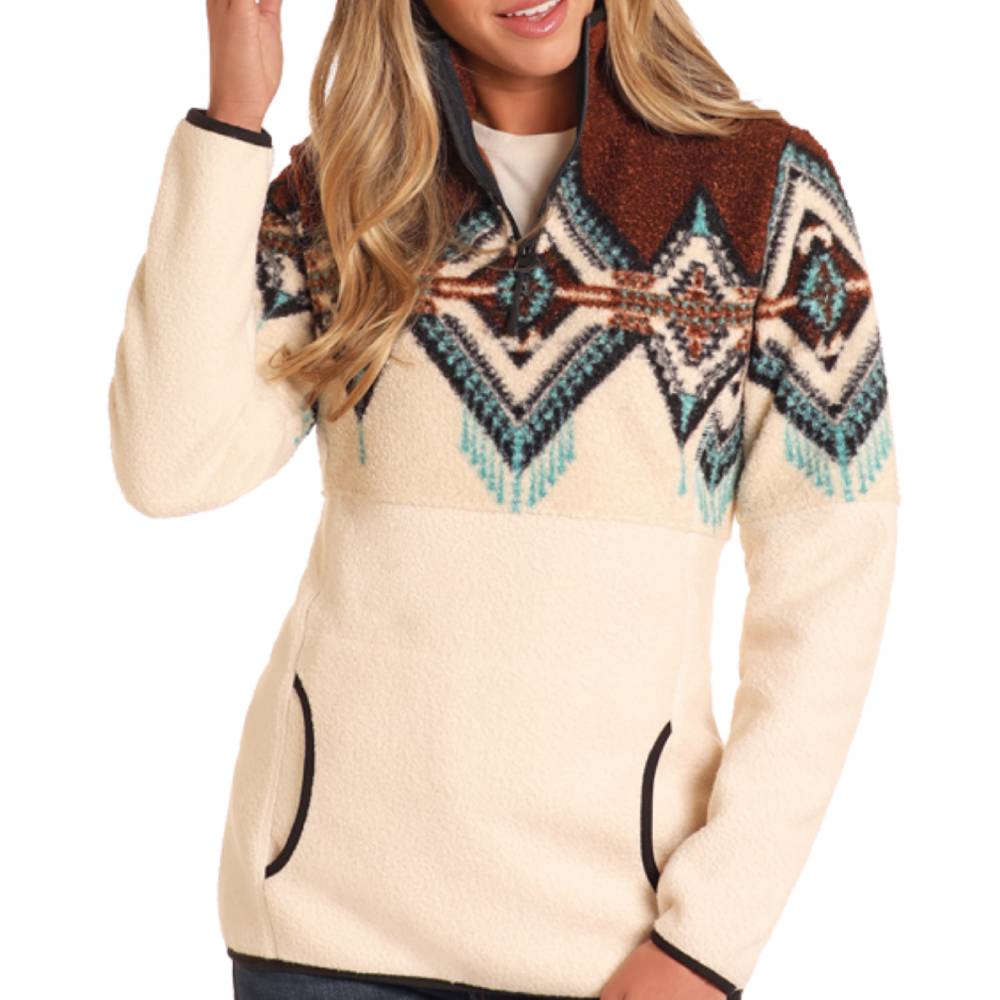 Powder River Women's Aztec Border Berber Pullover WOMEN - Clothing - Pullovers & Hoodies Panhandle   