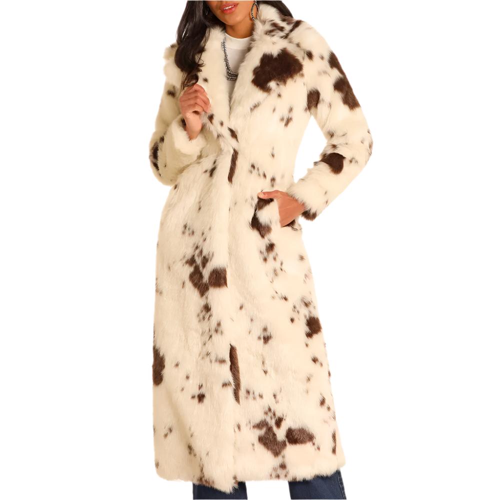 Powder River Women's Cow Print Long Faux Fur Coat WOMEN - Clothing - Outerwear - Jackets Panhandle   