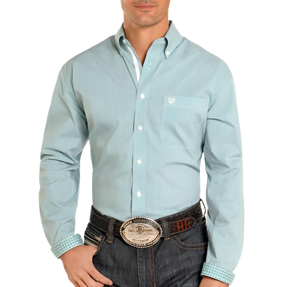 Panhandle Men's Roughstock Stripe Turquoise Shirt MEN - Clothing - Shirts - Long Sleeve Panhandle