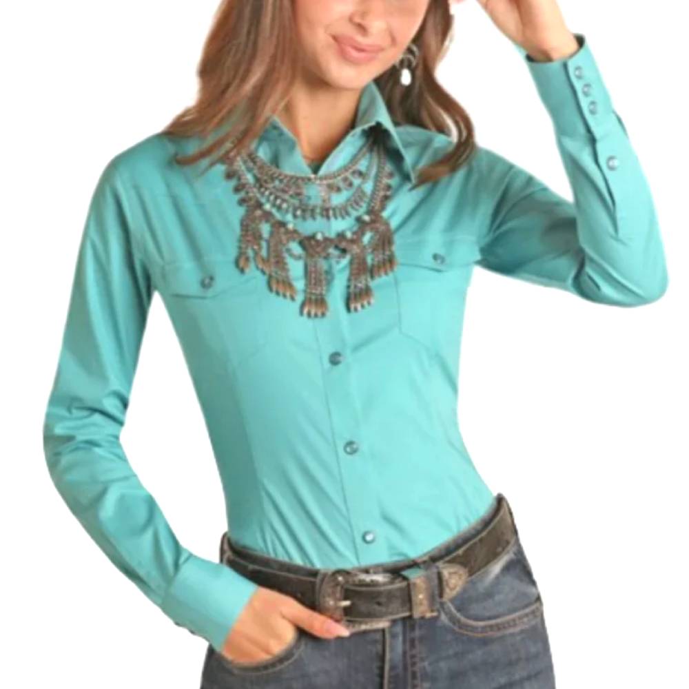 Panhandle Women's Solid Turquoise Snap Shirt WOMEN - Clothing - Tops - Long Sleeved Panhandle   