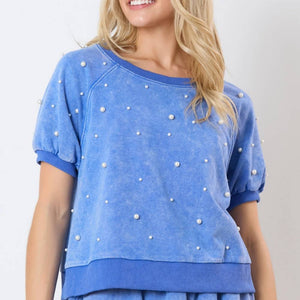 Pearl Embellished Terry Tee WOMEN - Clothing - Tops - Short Sleeved Peach Love California   