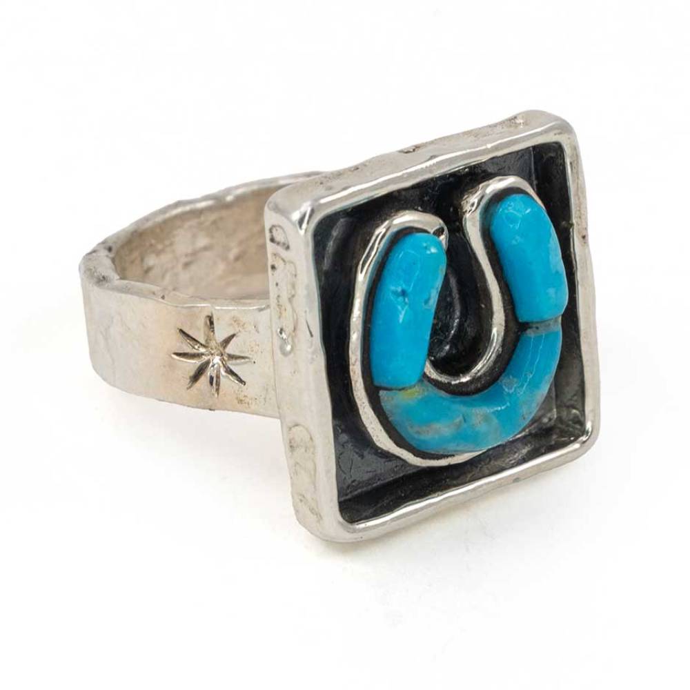 Puffy Turquoise Horseshoe Ring - Size 9 WOMEN - Accessories - Jewelry - Rings Peyote Bird Designs   
