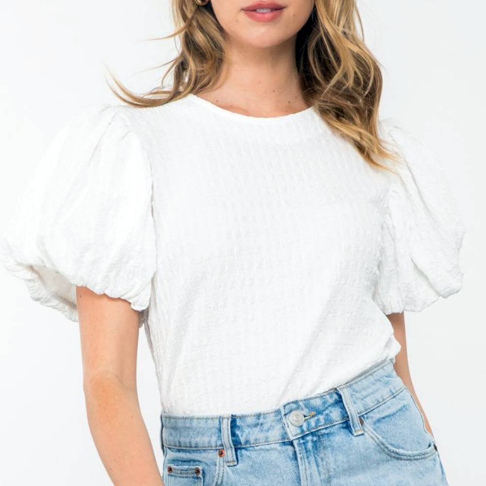 Textured Solid Blouse WOMEN - Clothing - Tops - Short Sleeved THML Clothing   