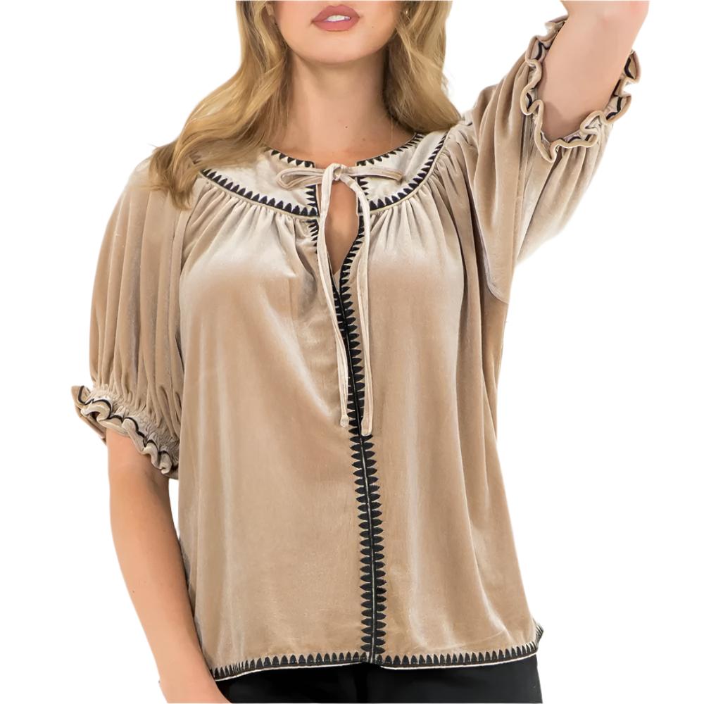 Puffy Velvet Blouse WOMEN - Clothing - Tops - Short Sleeved THML Clothing   