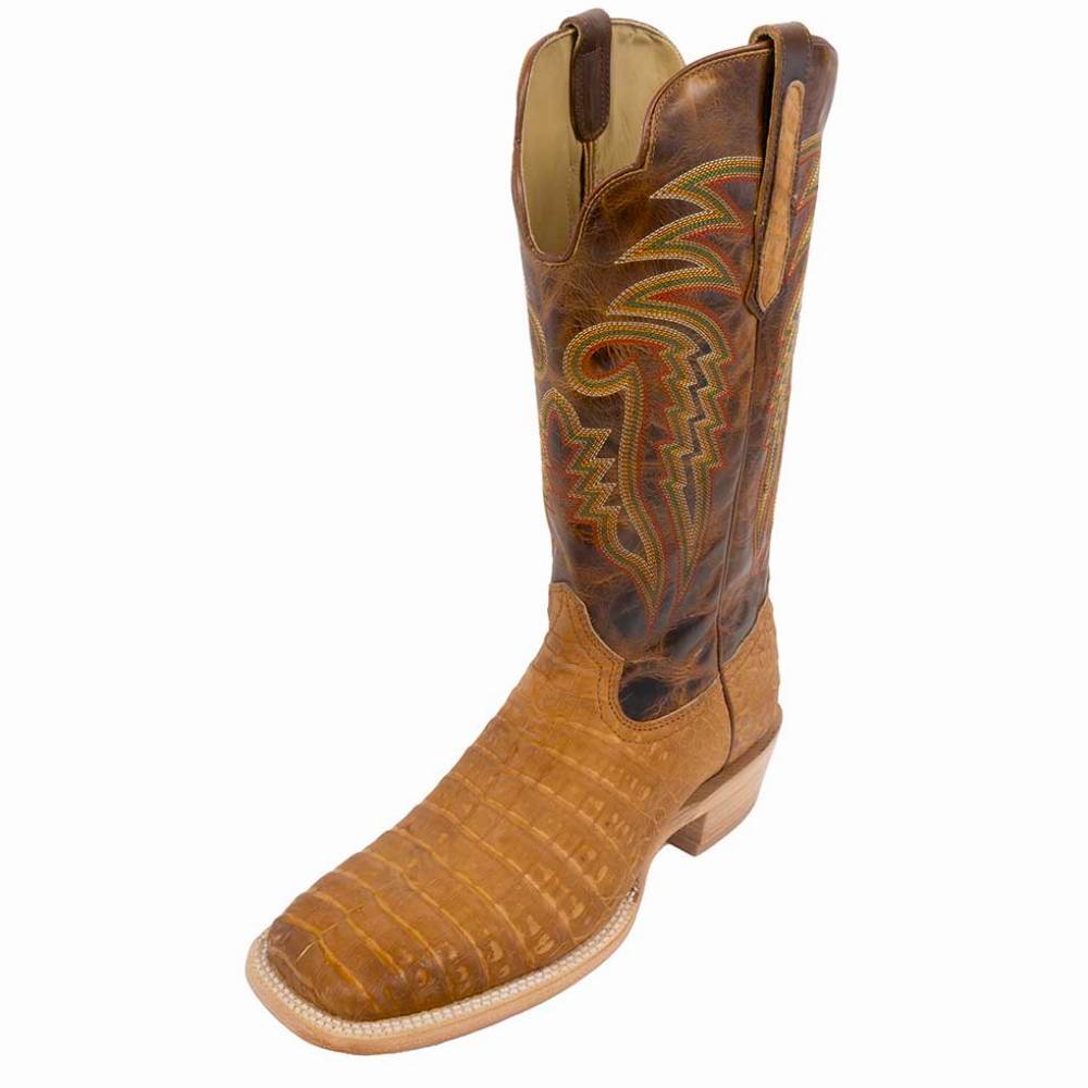 R. Watson Men's Sueded Saddle Caiman Belly Boot MEN - Footwear - Exotic Western Boots R Watson   