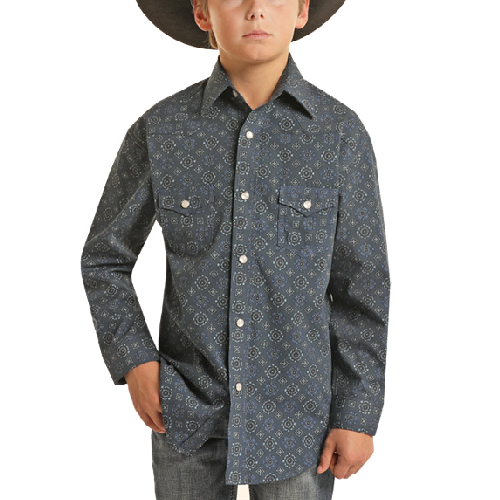 Rock & Roll Denim Boy's Medallion Snap Shirt KIDS - Boys - Clothing - Shirts - Long Sleeve Shirts Panhandle   