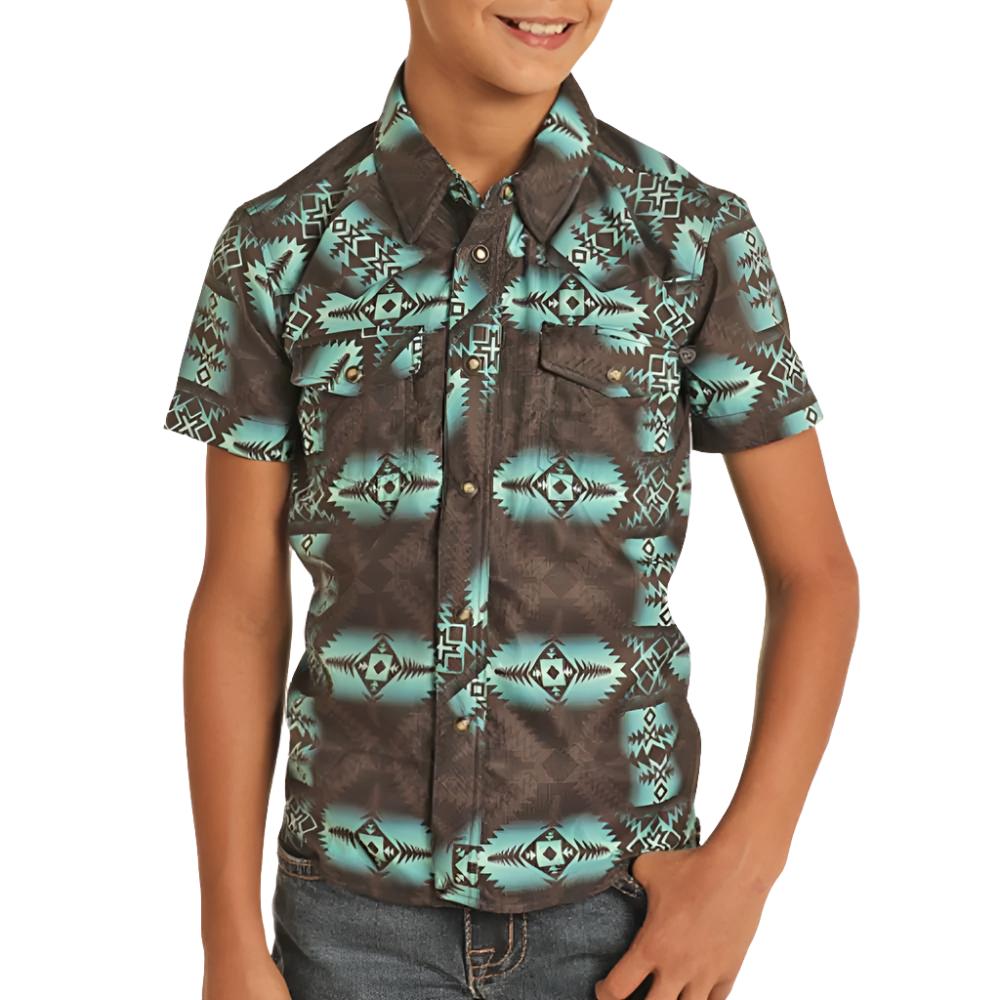 Rock & Roll Denim Boy's Tek Aztec Shirt - FINAL SALE KIDS - Boys - Clothing - Shirts - Short Sleeve Shirts Panhandle   